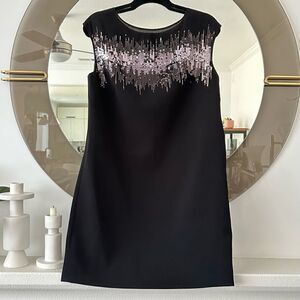 Halston Heritage Black Dress Sheer Sequin Bodice